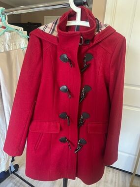 Tommy Hilfiger Red Hooded Wool-blend Duffle Coat